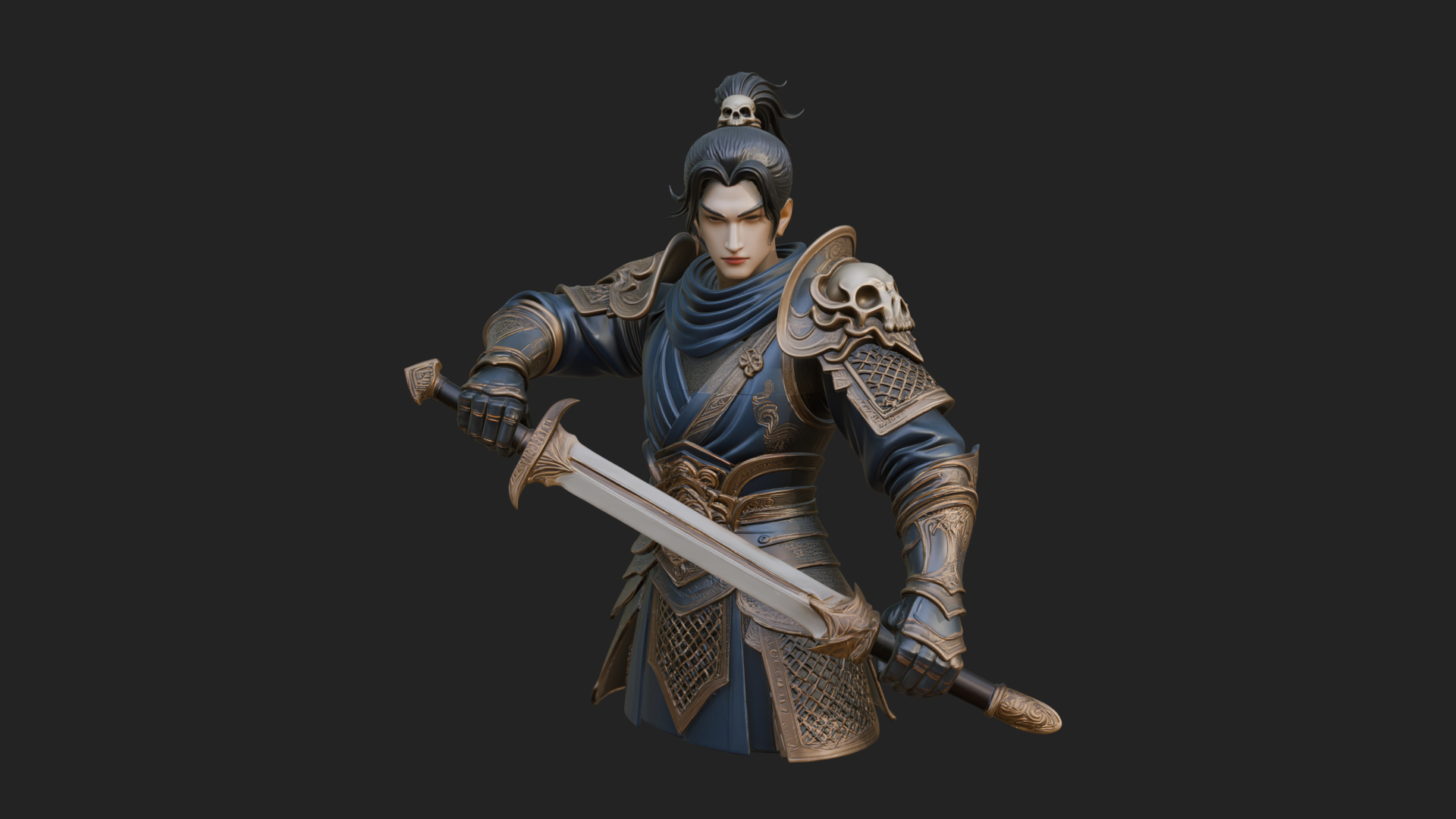 Blue Robe Swordsman Statue Design 8 3D Print Model 3D Model