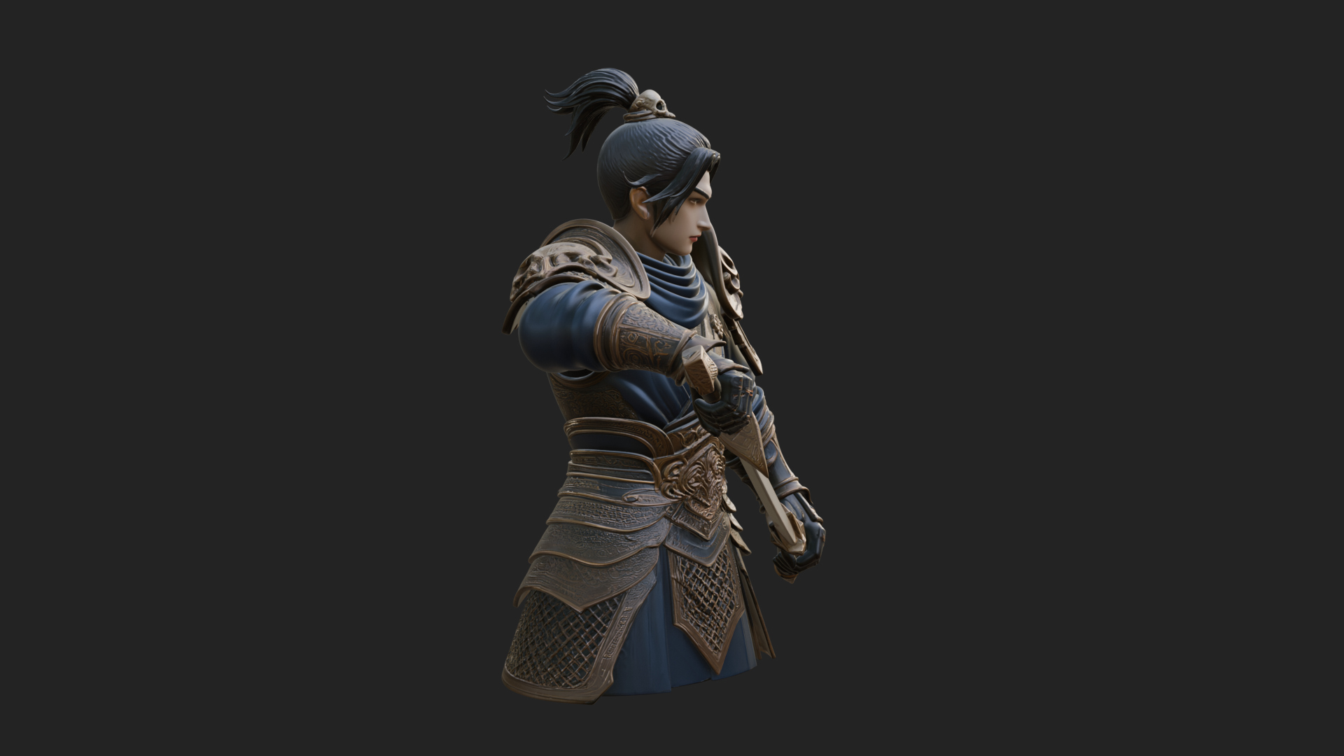Blue Robe Swordsman Statue Design 8 3D Print Model 3D Model