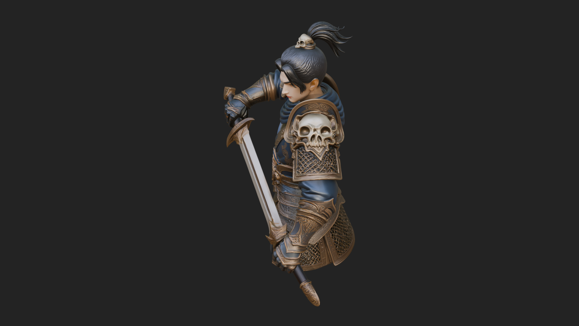 Blue Robe Swordsman Statue Design 8 3D Print Model 3D Model