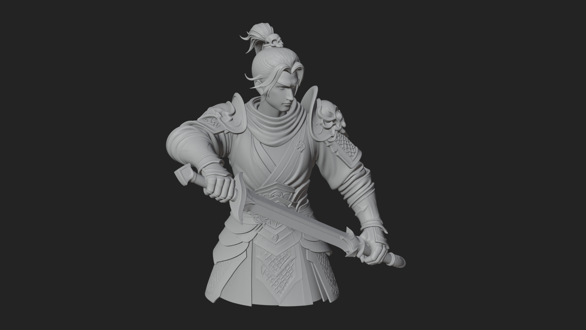 Blue Robe Swordsman Statue Design 8 3D Print Model 3D Model