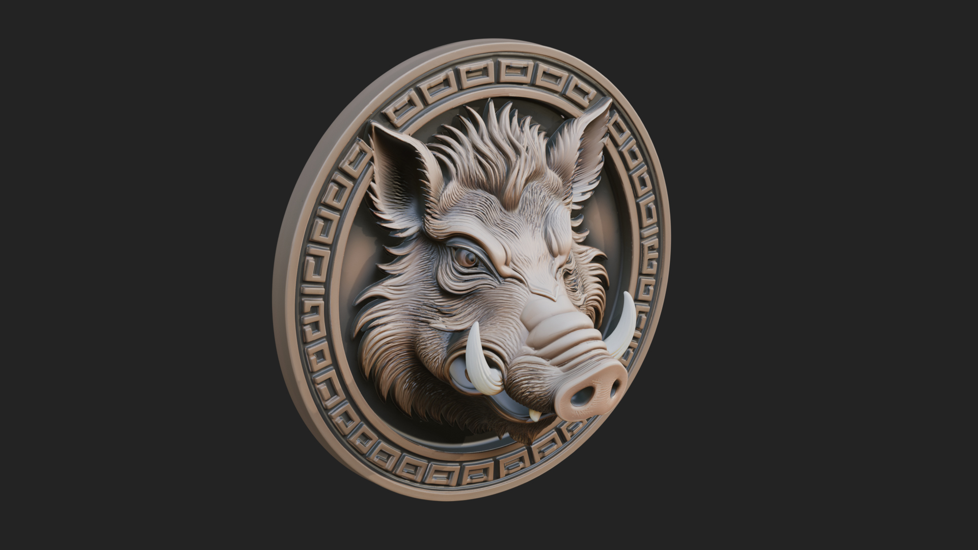 Boar Head Oval Relief Plaque Design 1 3D Print Model 3D Model