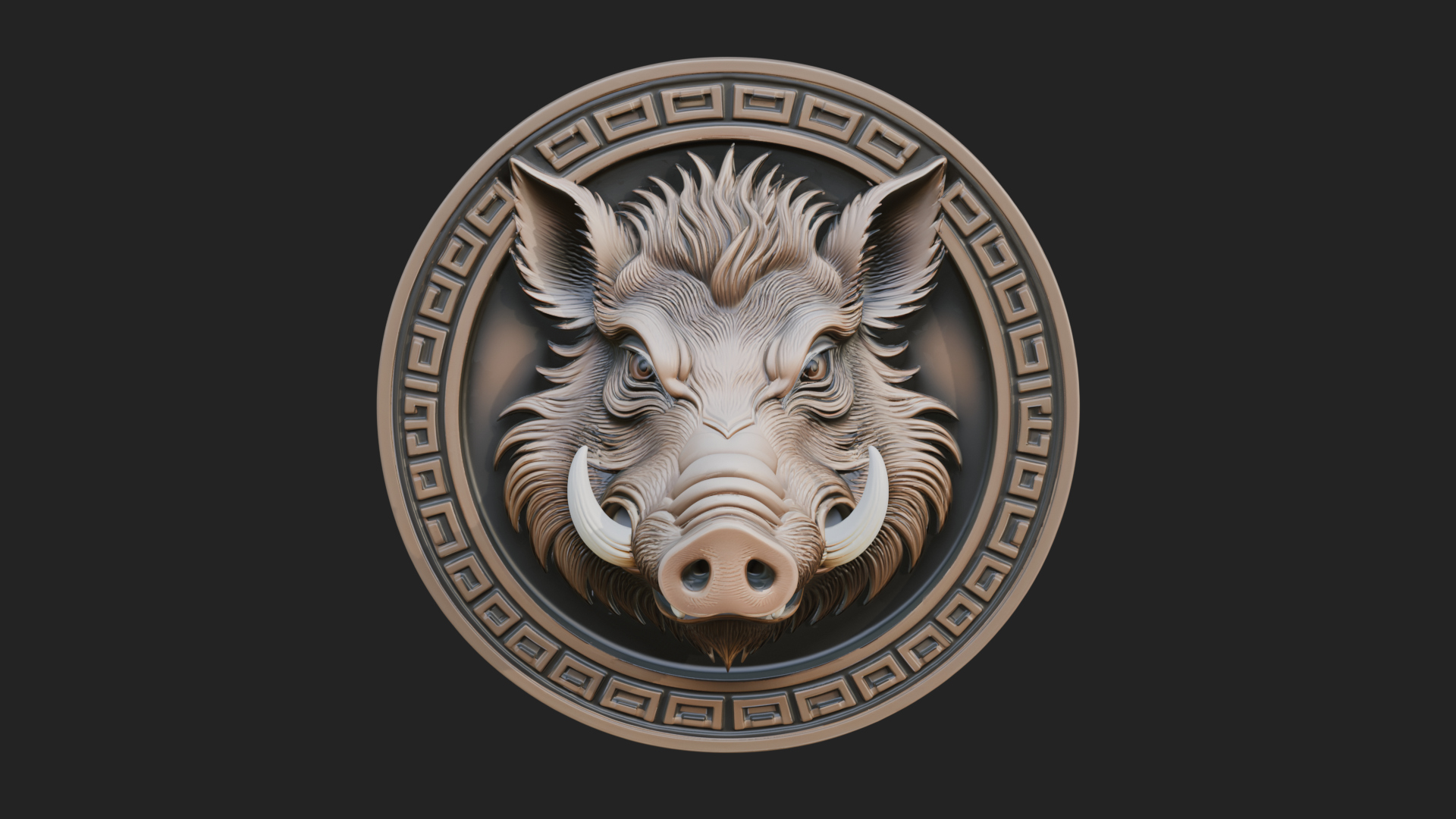 Boar Head Oval Relief Plaque Design 1 3D Print Model 3D Model