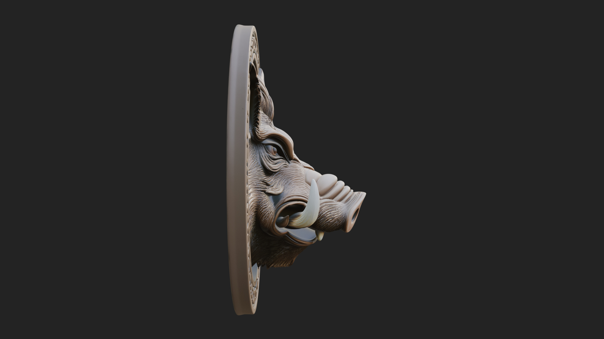 Boar Head Oval Relief Plaque Design 1 3D Print Model 3D Model