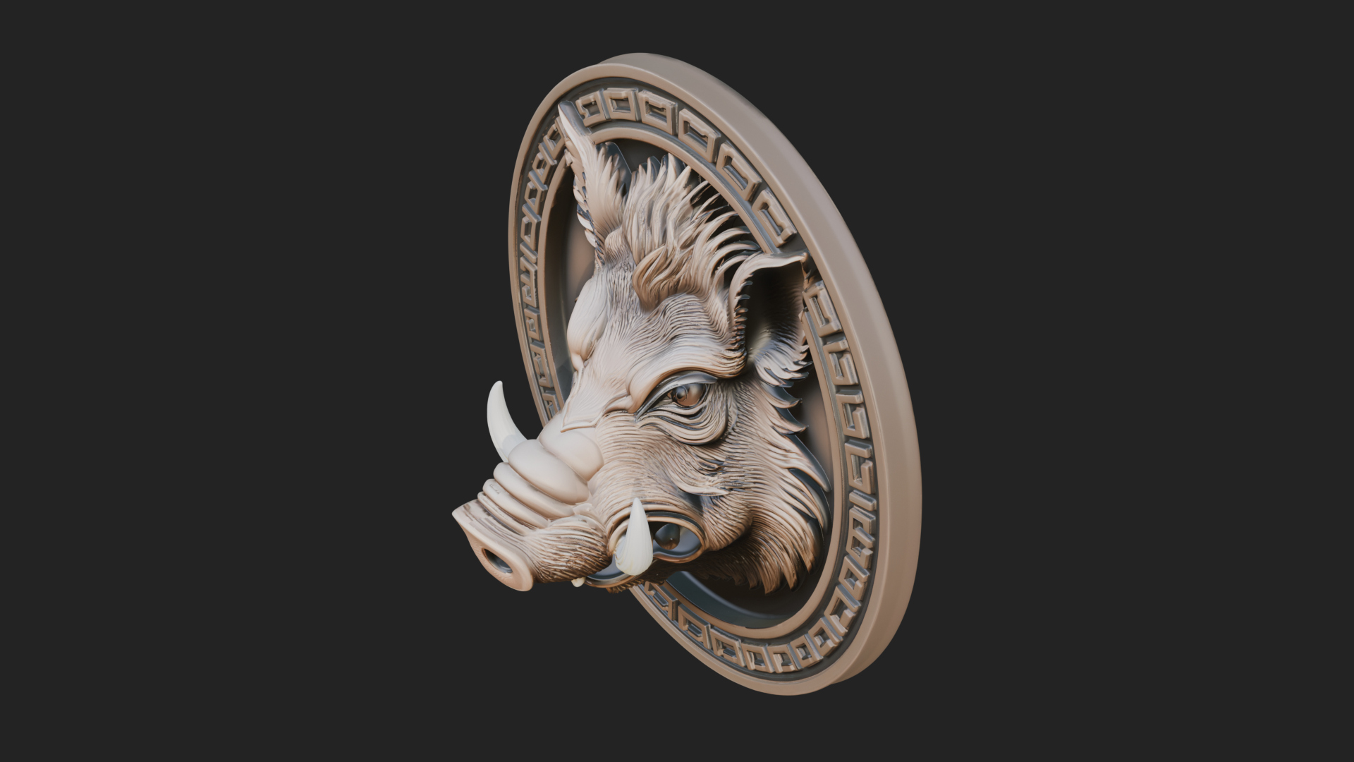 Boar Head Oval Relief Plaque Design 1 3D Print Model 3D Model