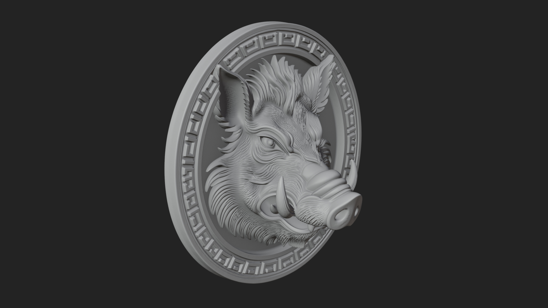 Boar Head Oval Relief Plaque Design 1 3D Print Model 3D Model