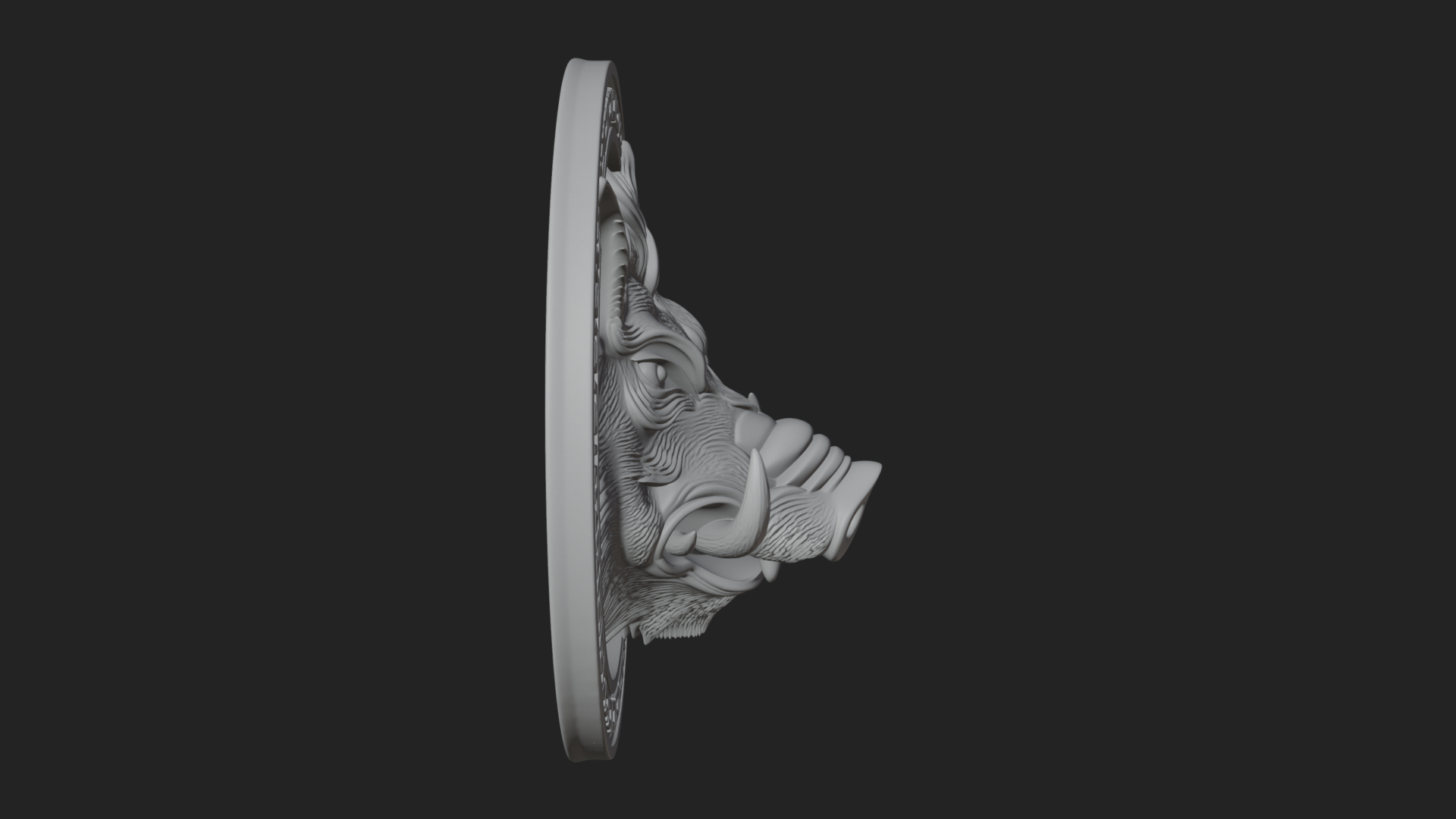 Boar Head Oval Relief Plaque Design 1 3D Print Model 3D Model
