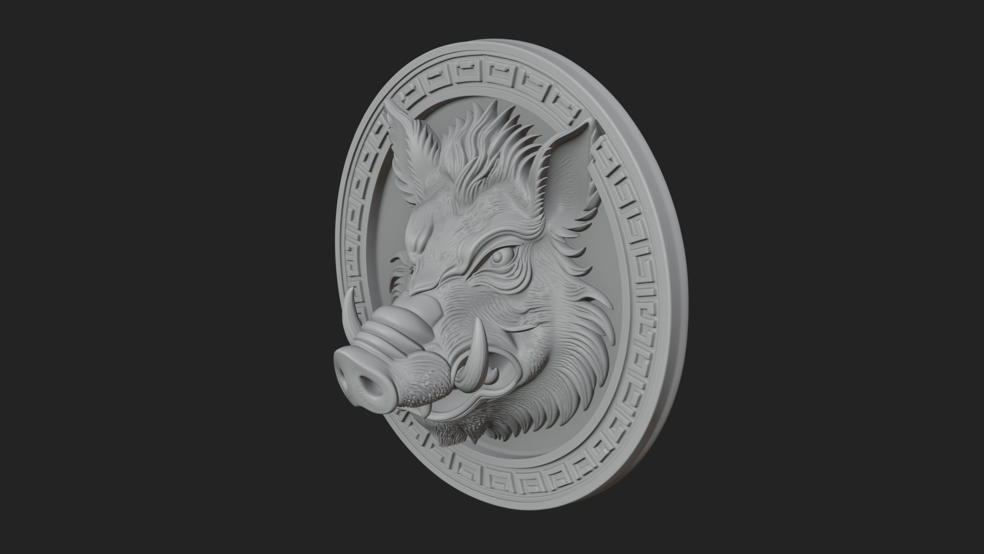 Boar Head Oval Relief Plaque Design 1 3D Print Model 3D Model