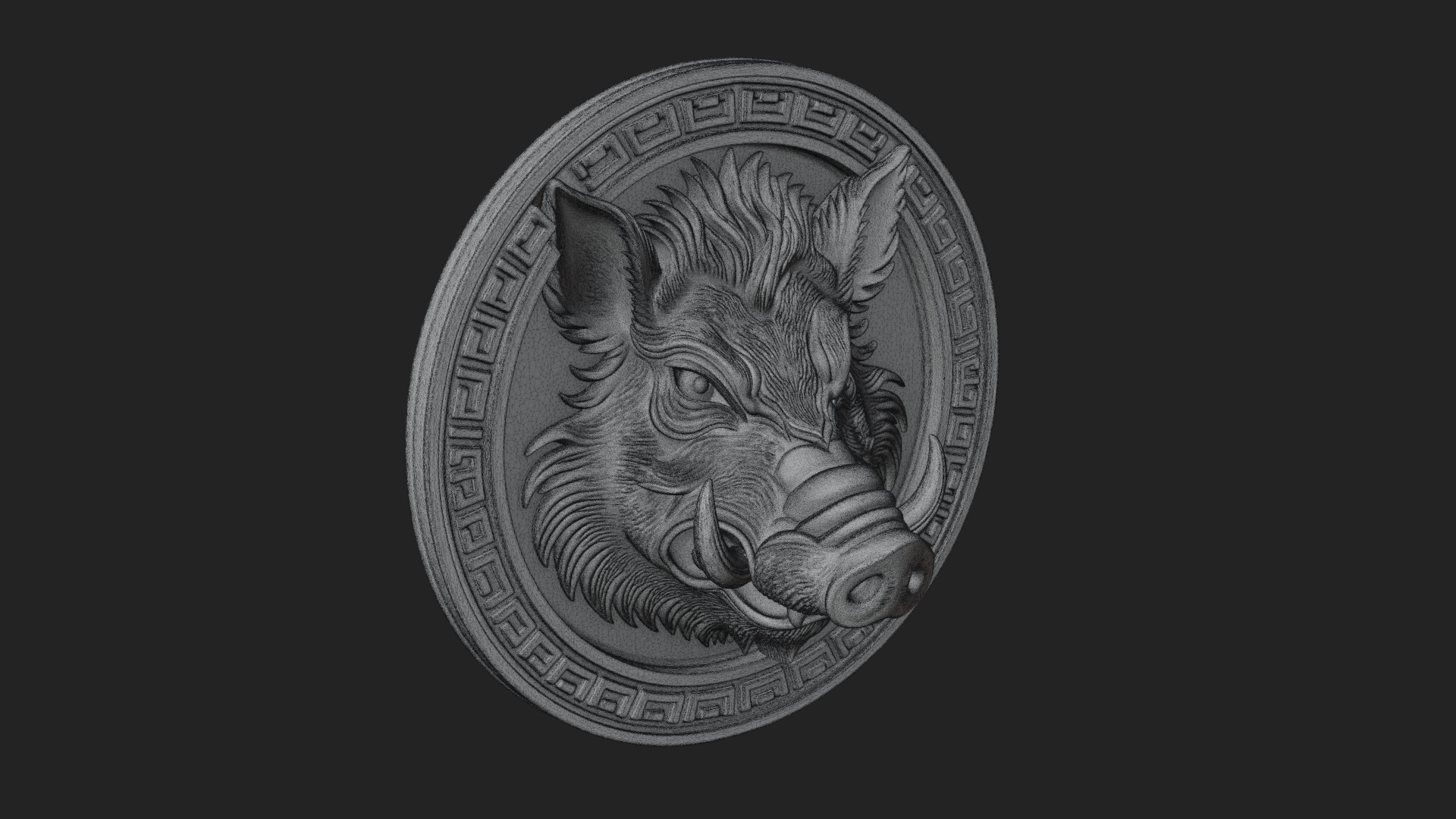 Boar Head Oval Relief Plaque Design 1 3D Print Model 3D Model