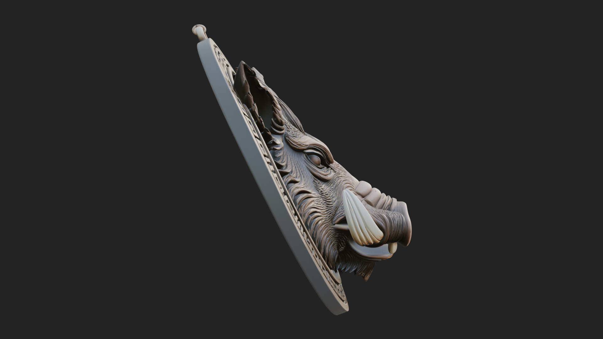 Boar Head Oval Relief Plaque Design 2 3D Print Model 3D Model