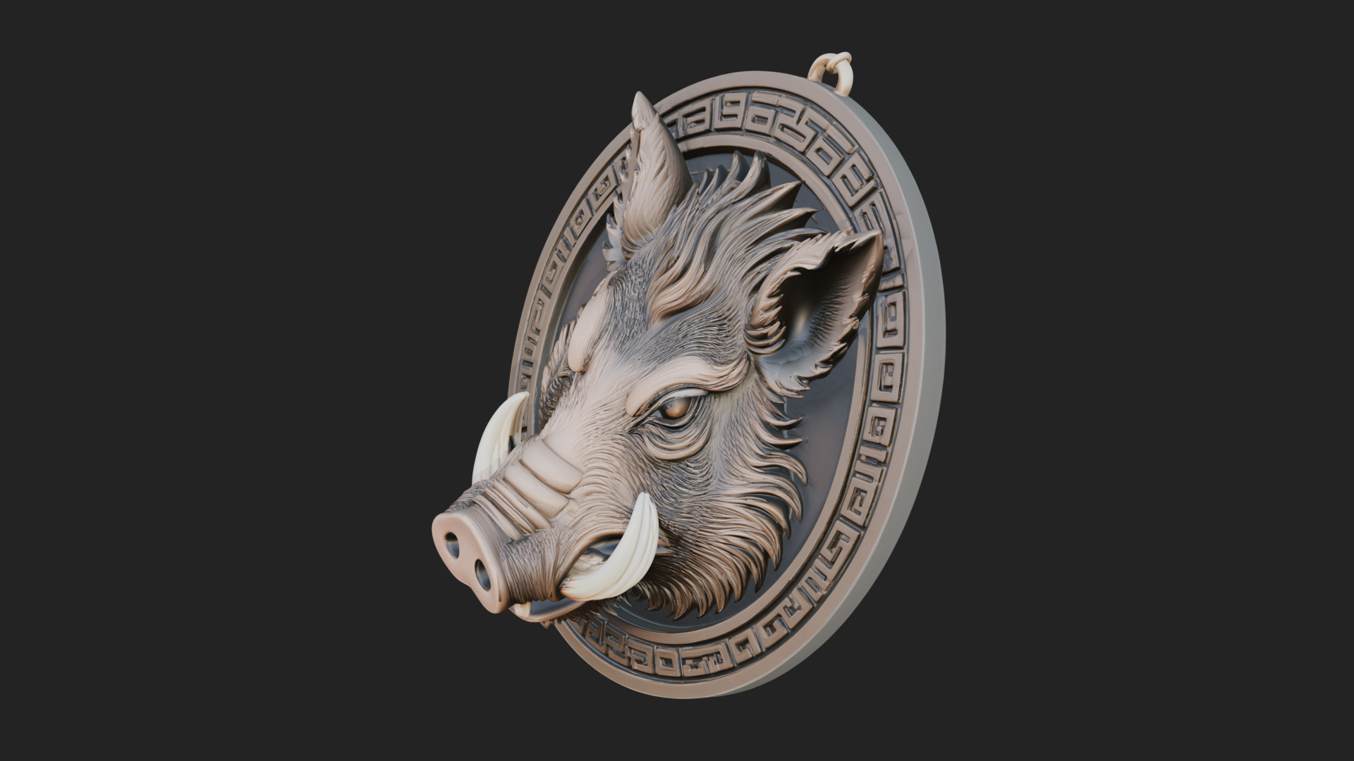 Boar Head Oval Relief Plaque Design 2 3D Print Model 3D Model