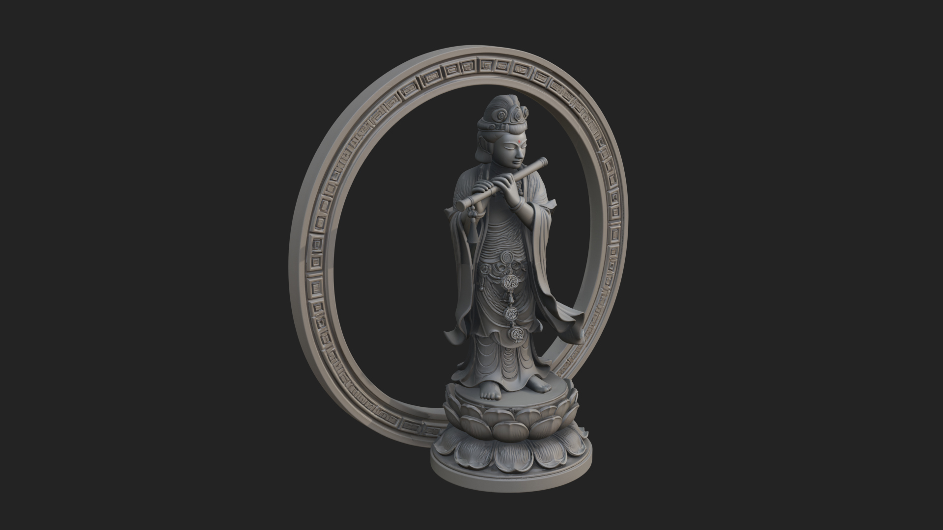 Bodhisattva with Flute Statue Design 1 3D Print Model 3D Model