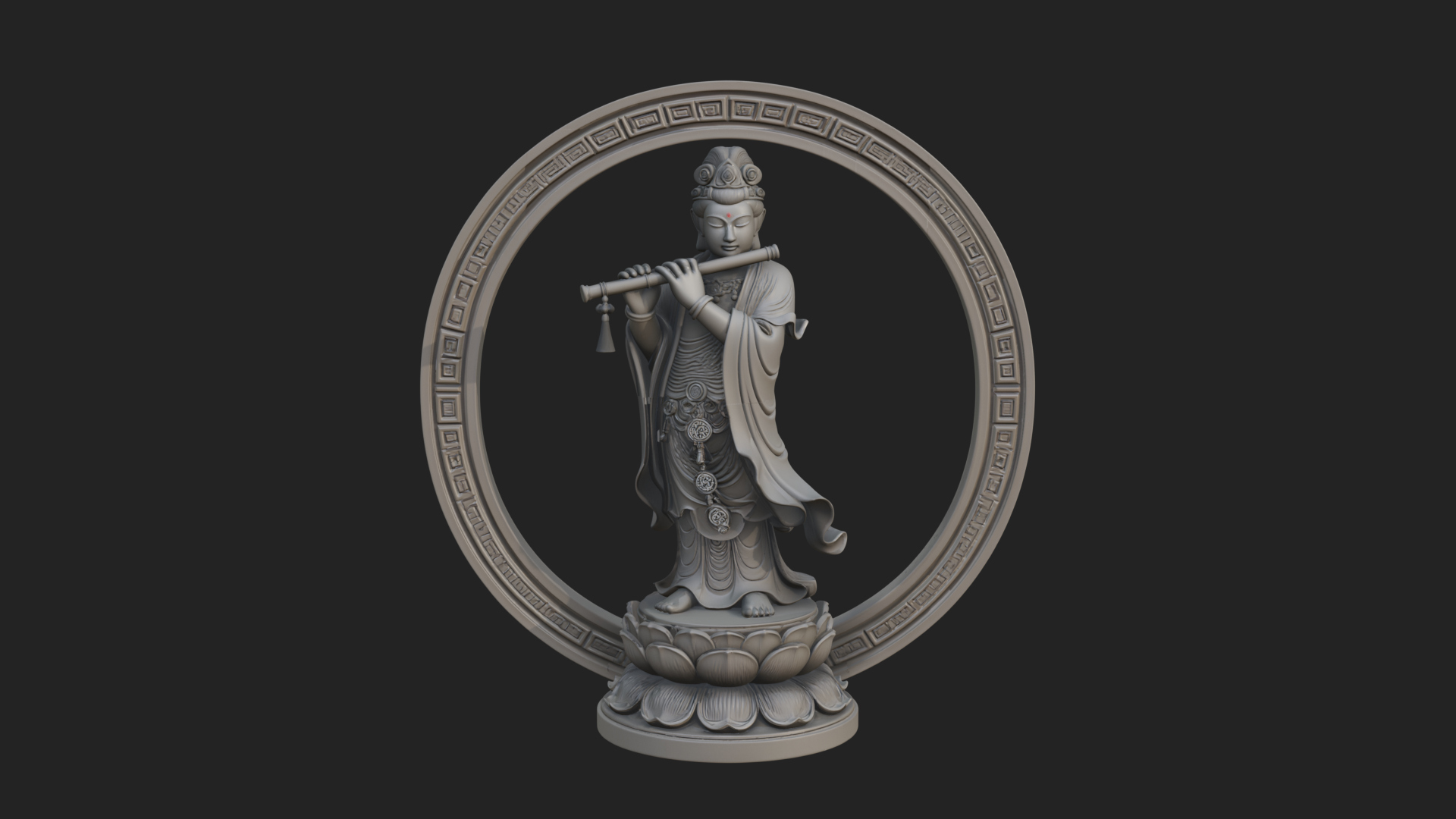 Bodhisattva with Flute Statue Design 1 3D Print Model 3D Model
