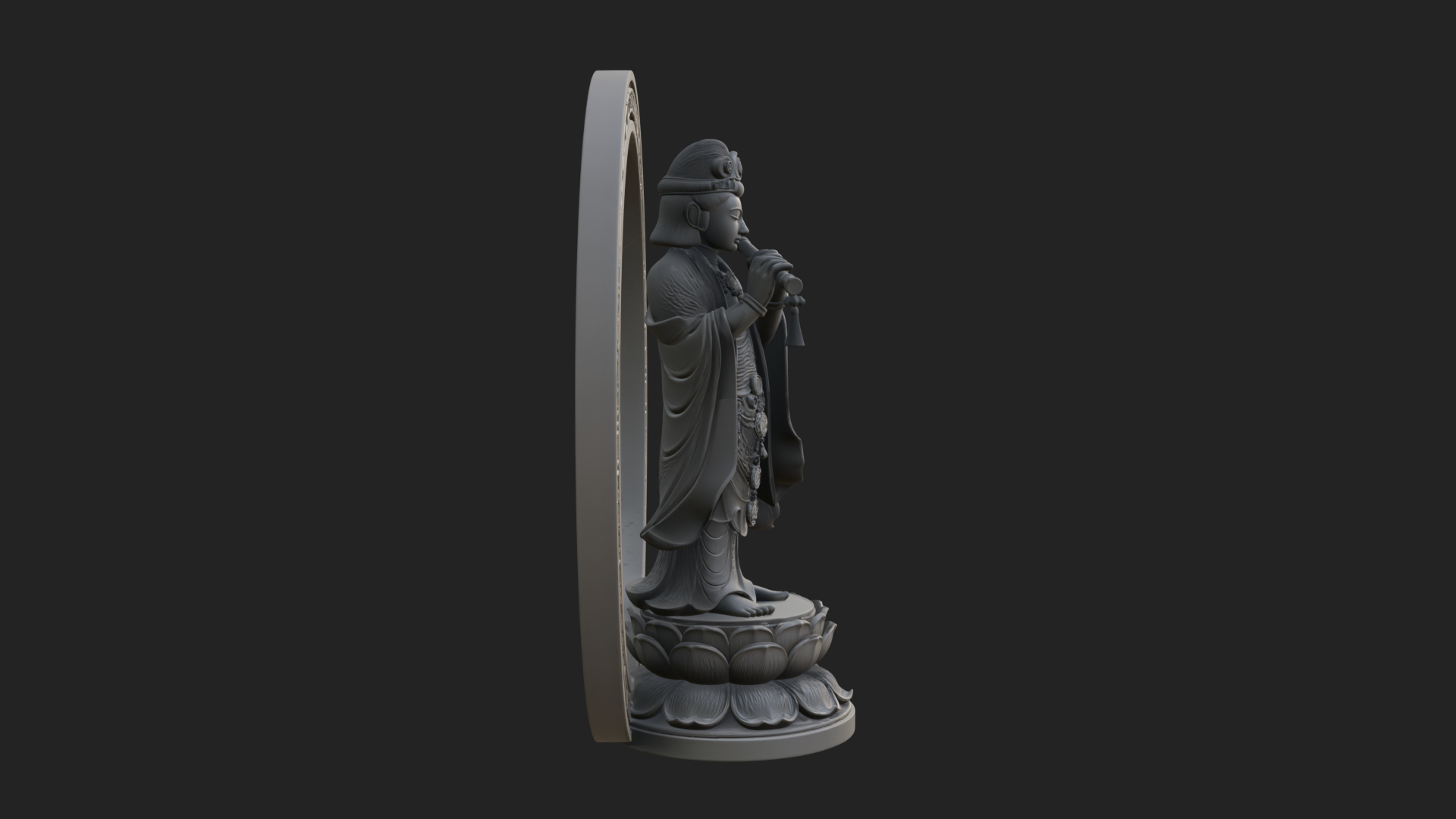 Bodhisattva with Flute Statue Design 1 3D Print Model 3D Model