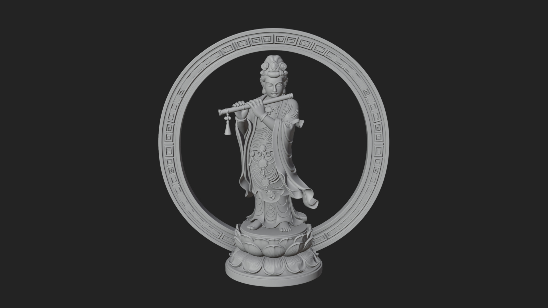 Bodhisattva with Flute Statue Design 1 3D Print Model 3D Model