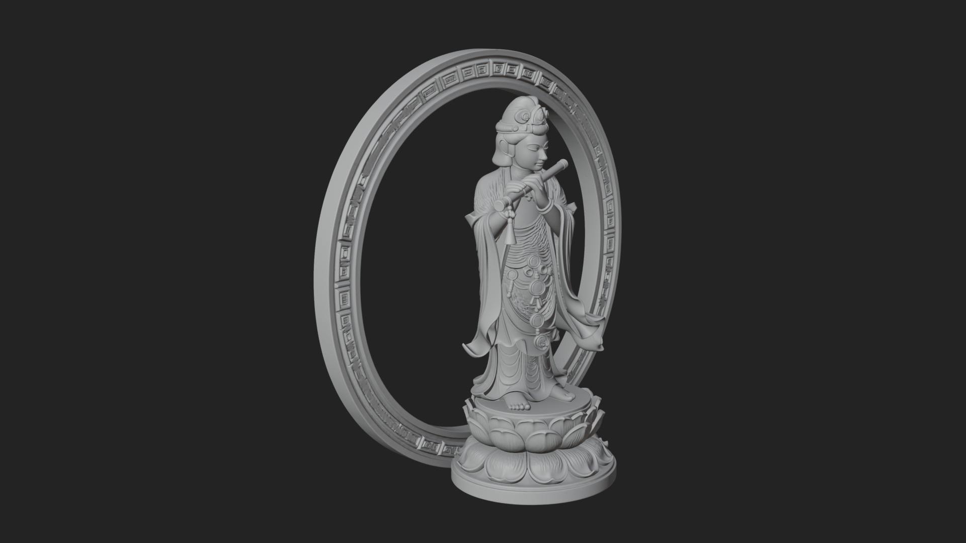 Bodhisattva with Flute Statue Design 1 3D Print Model 3D Model