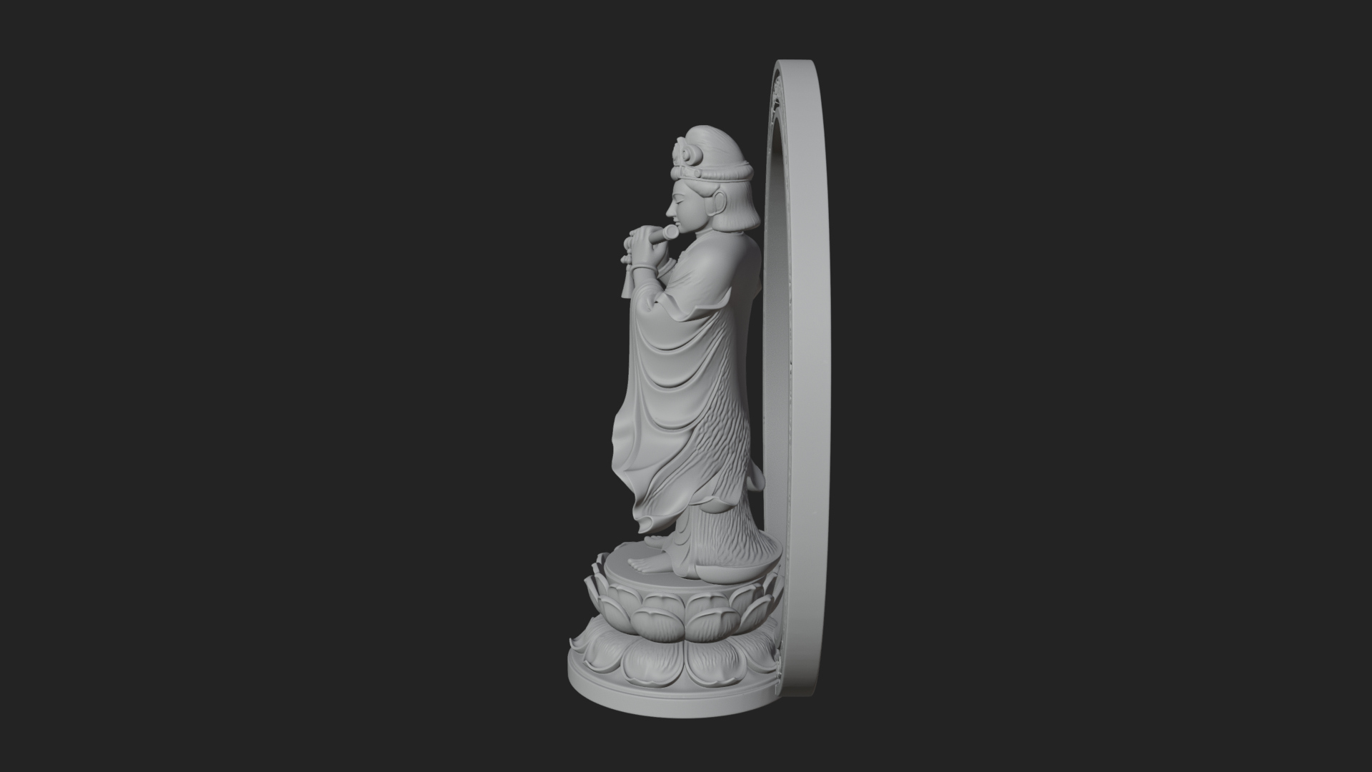 Bodhisattva with Flute Statue Design 1 3D Print Model 3D Model