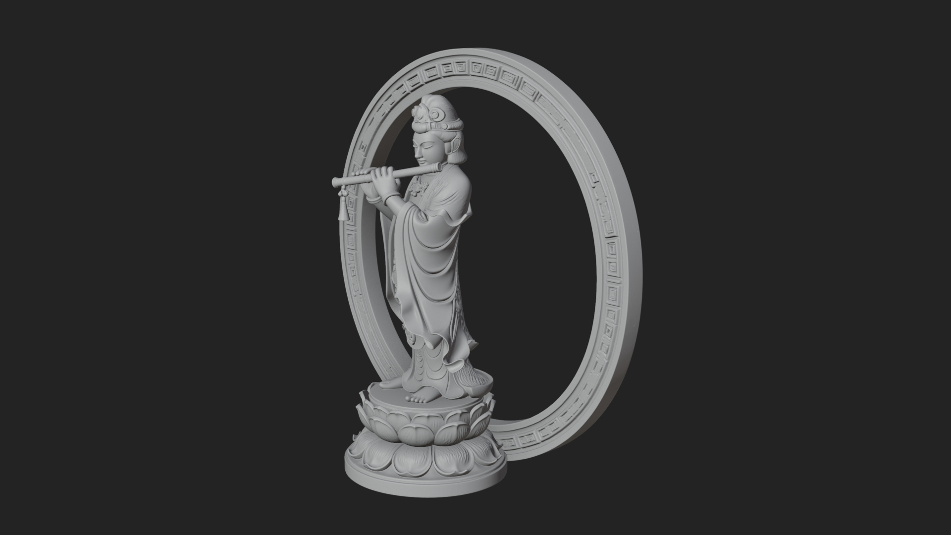 Bodhisattva with Flute Statue Design 1 3D Print Model 3D Model