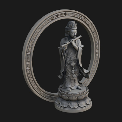 Bodhisattva with Flute Statue Design 1 3D Print Model
