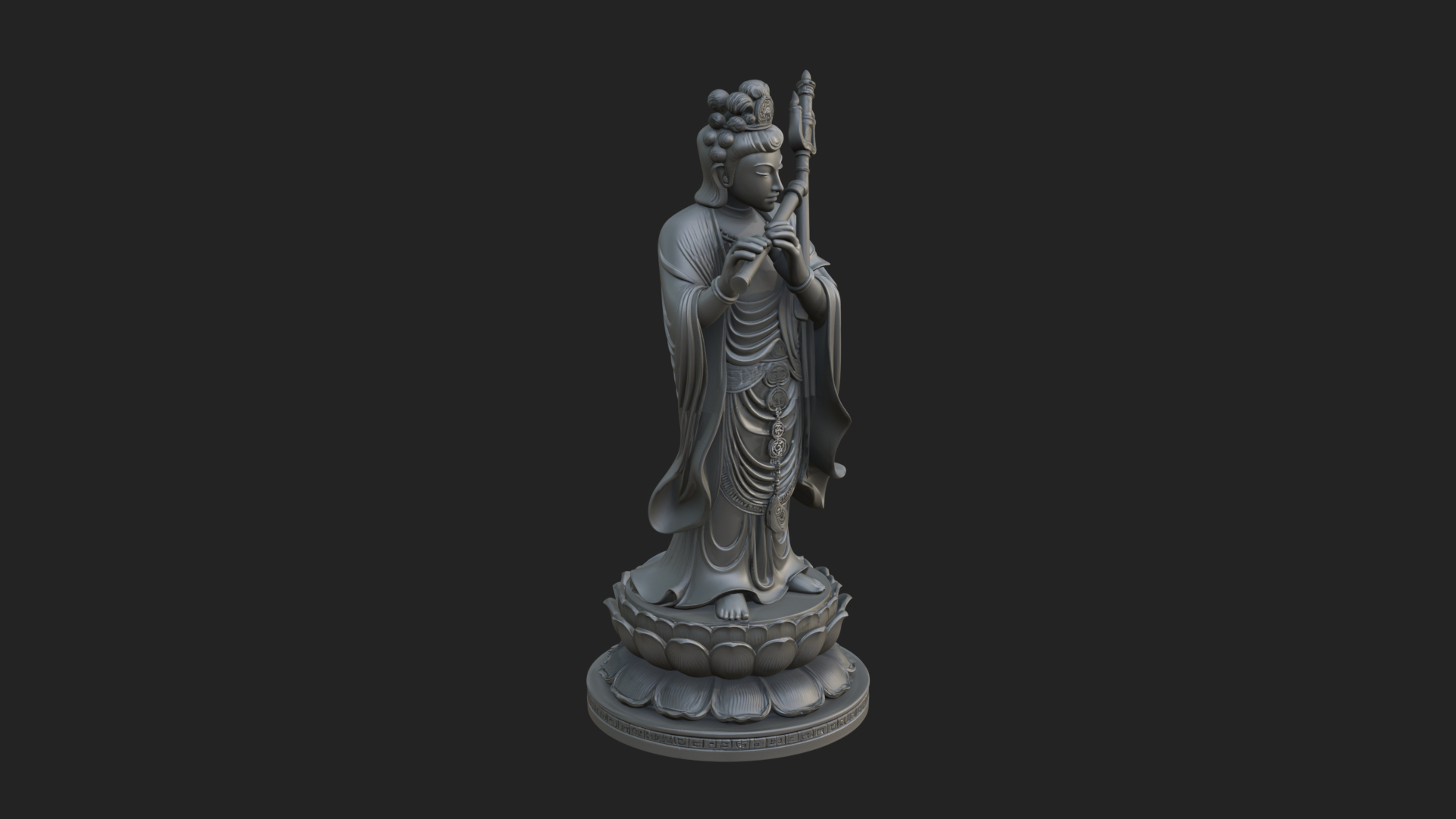 Bodhisattva with Flute Statue Design 2 3D Print Model 3D Model