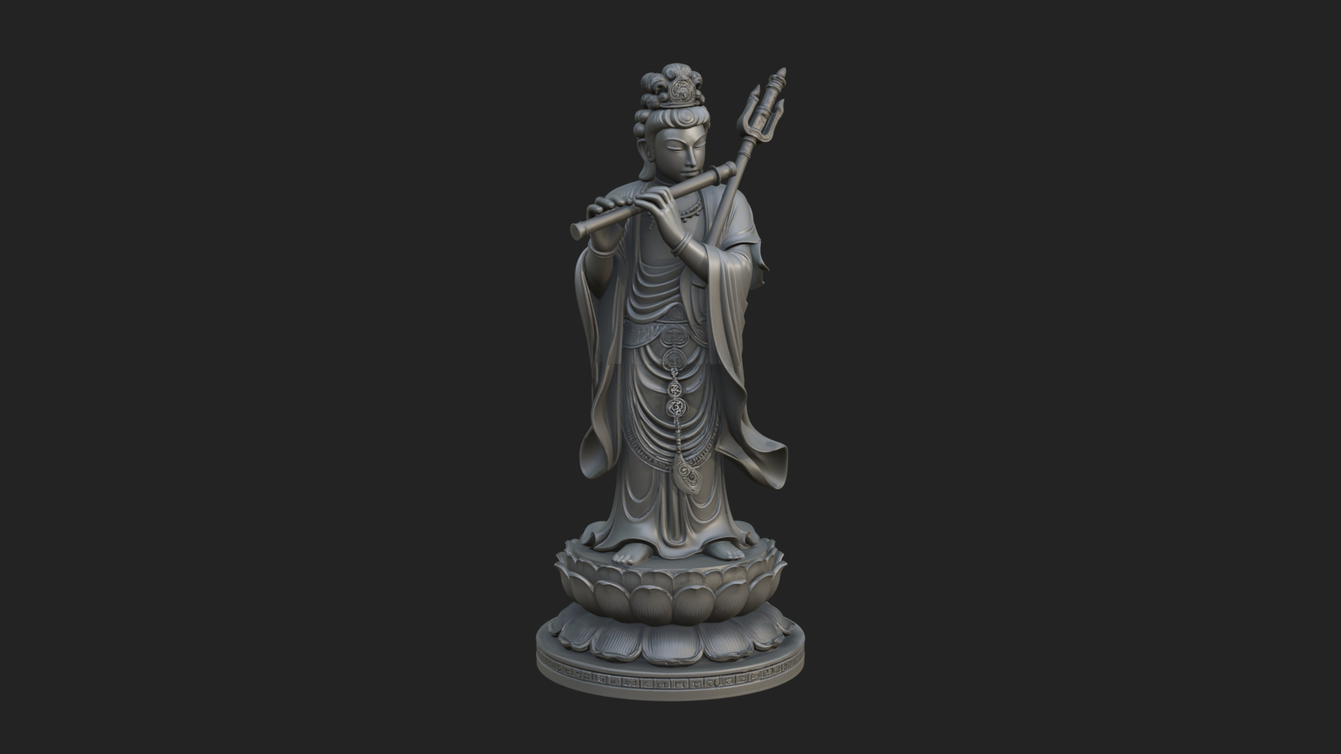 Bodhisattva with Flute Statue Design 2 3D Print Model 3D Model