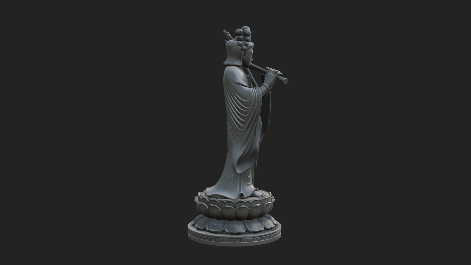 Bodhisattva with Flute Statue Design 2 3D Print Model 3D Model