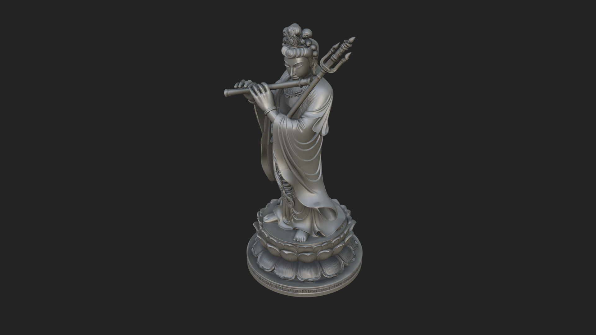 Bodhisattva with Flute Statue Design 2 3D Print Model 3D Model