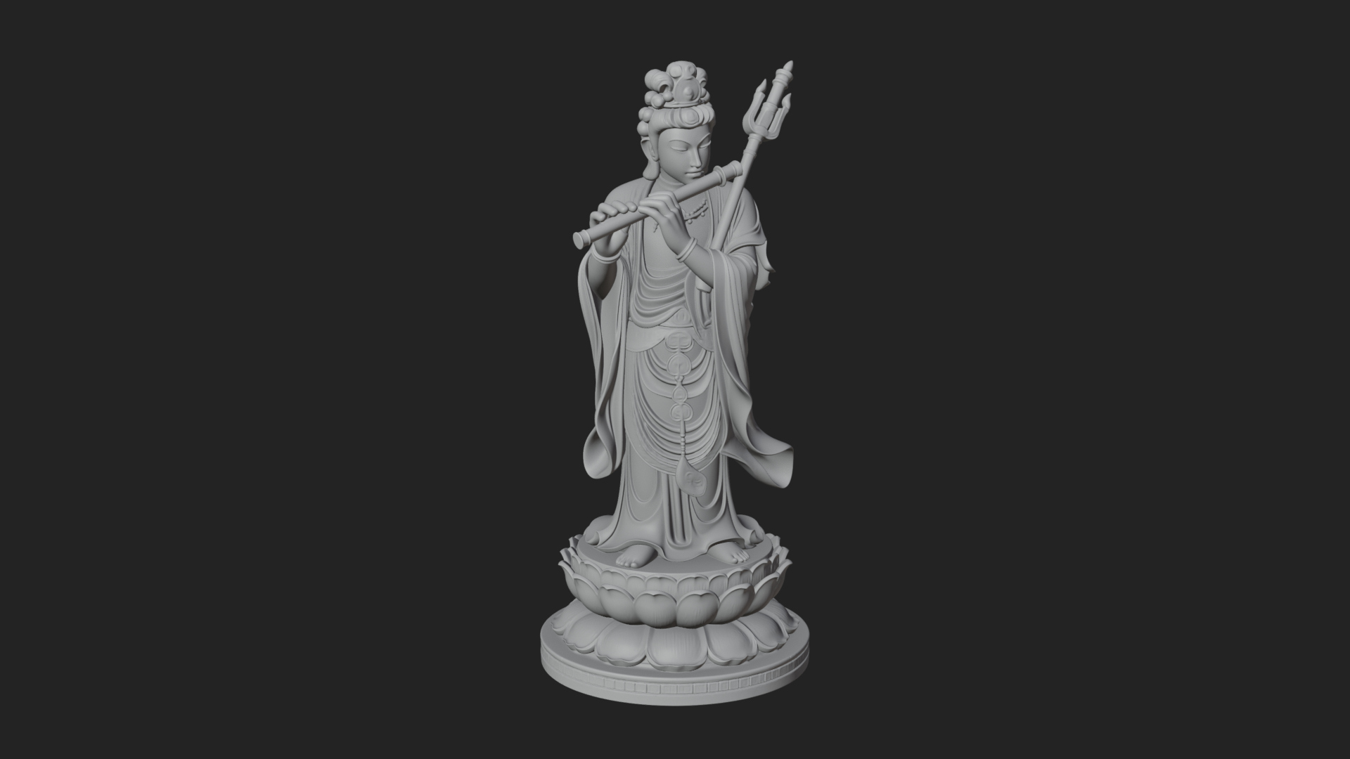 Bodhisattva with Flute Statue Design 2 3D Print Model 3D Model