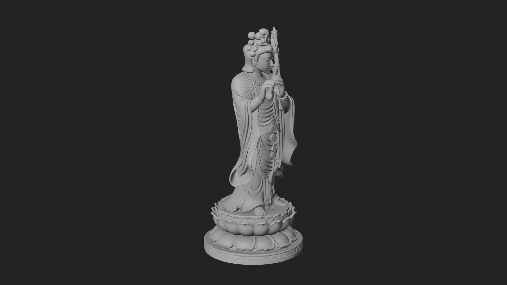 Bodhisattva with Flute Statue Design 2 3D Print Model 3D Model
