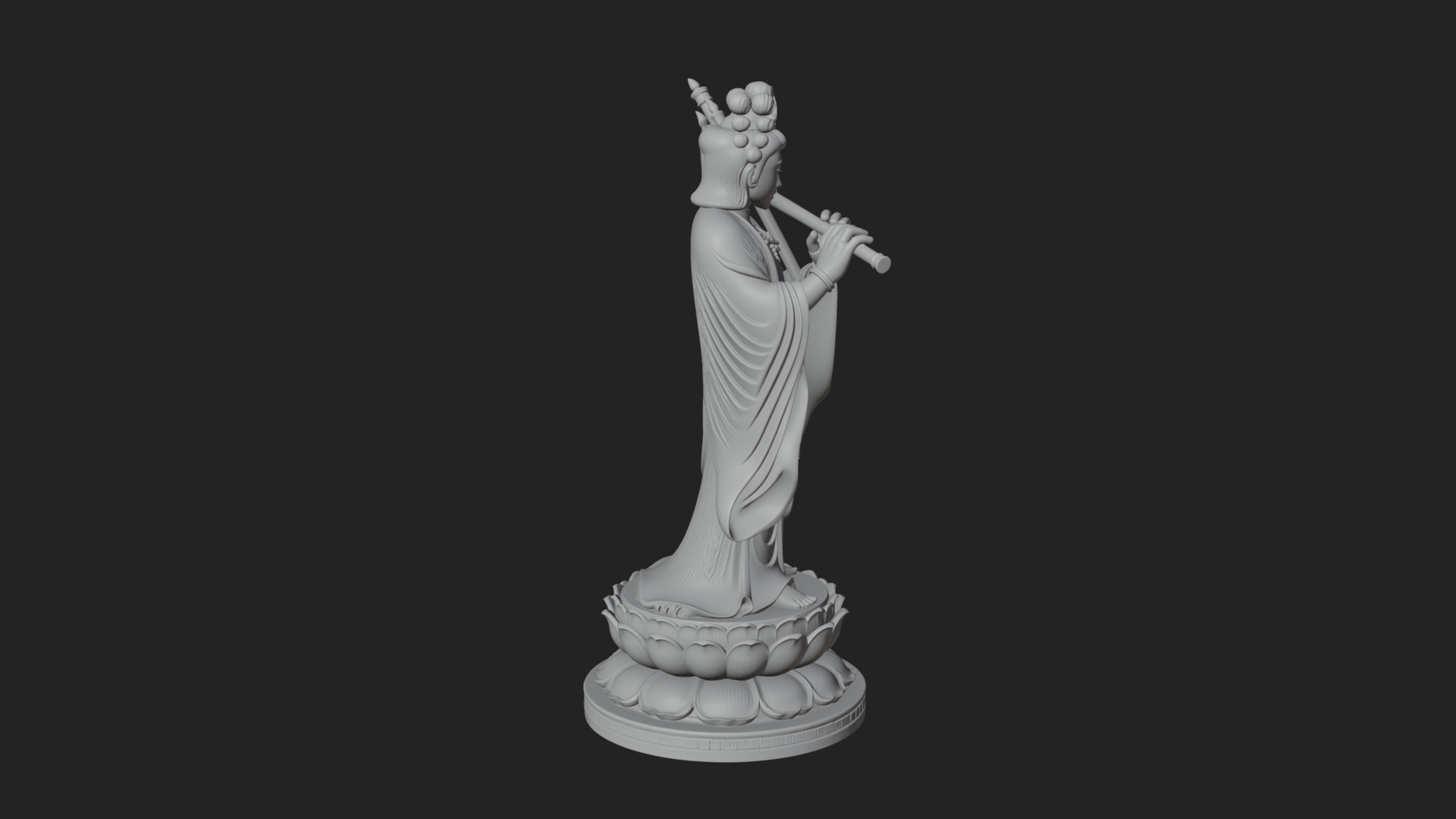 Bodhisattva with Flute Statue Design 2 3D Print Model 3D Model