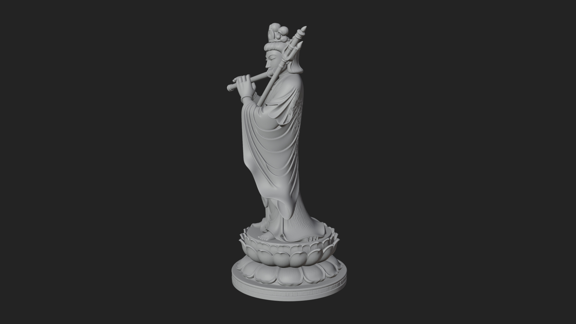 Bodhisattva with Flute Statue Design 2 3D Print Model 3D Model