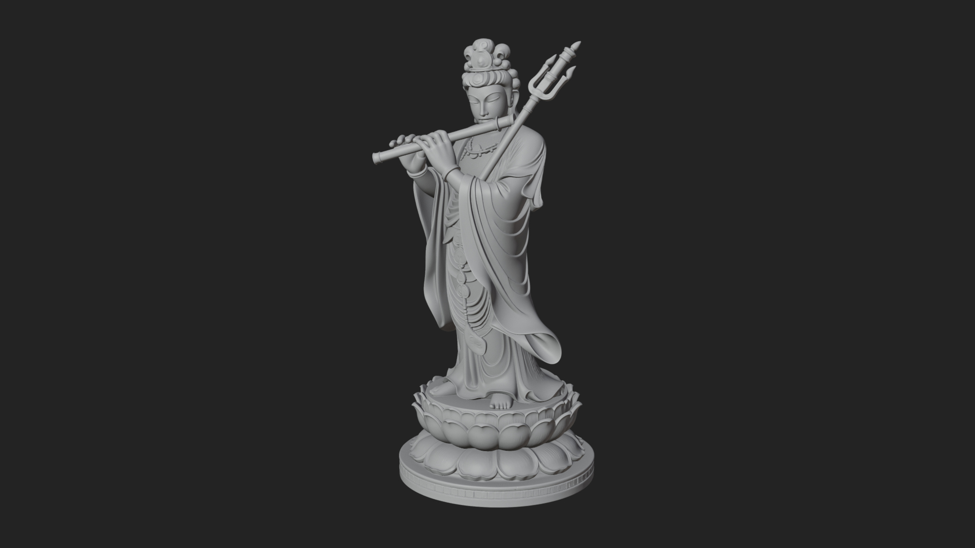 Bodhisattva with Flute Statue Design 2 3D Print Model 3D Model