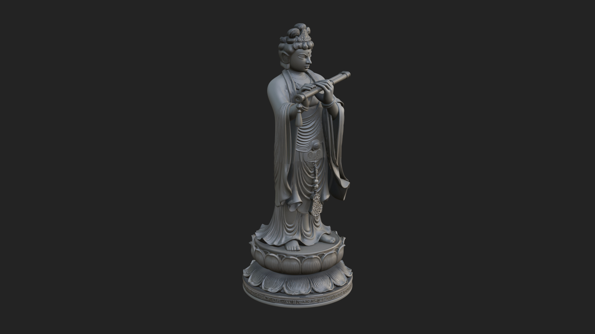 Bodhisattva with Flute Statue Design 3 3D Print Model 3D Model