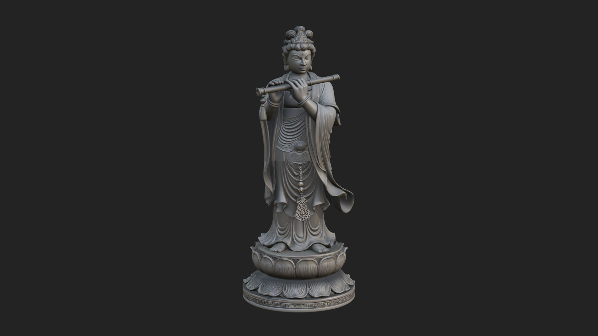 Bodhisattva with Flute Statue Design 3 3D Print Model 3D Model