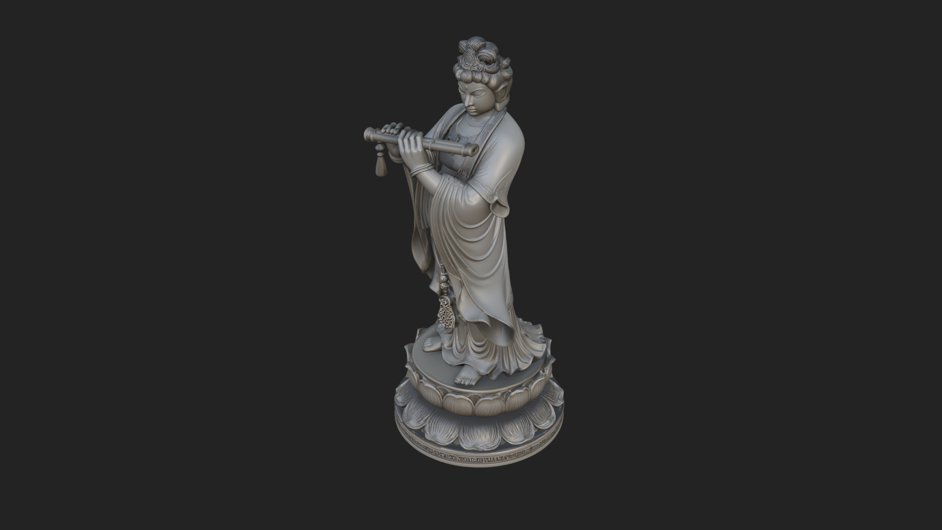 Bodhisattva with Flute Statue Design 3 3D Print Model 3D Model