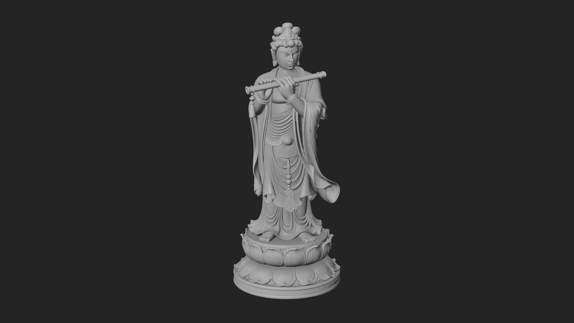 Bodhisattva with Flute Statue Design 3 3D Print Model 3D Model