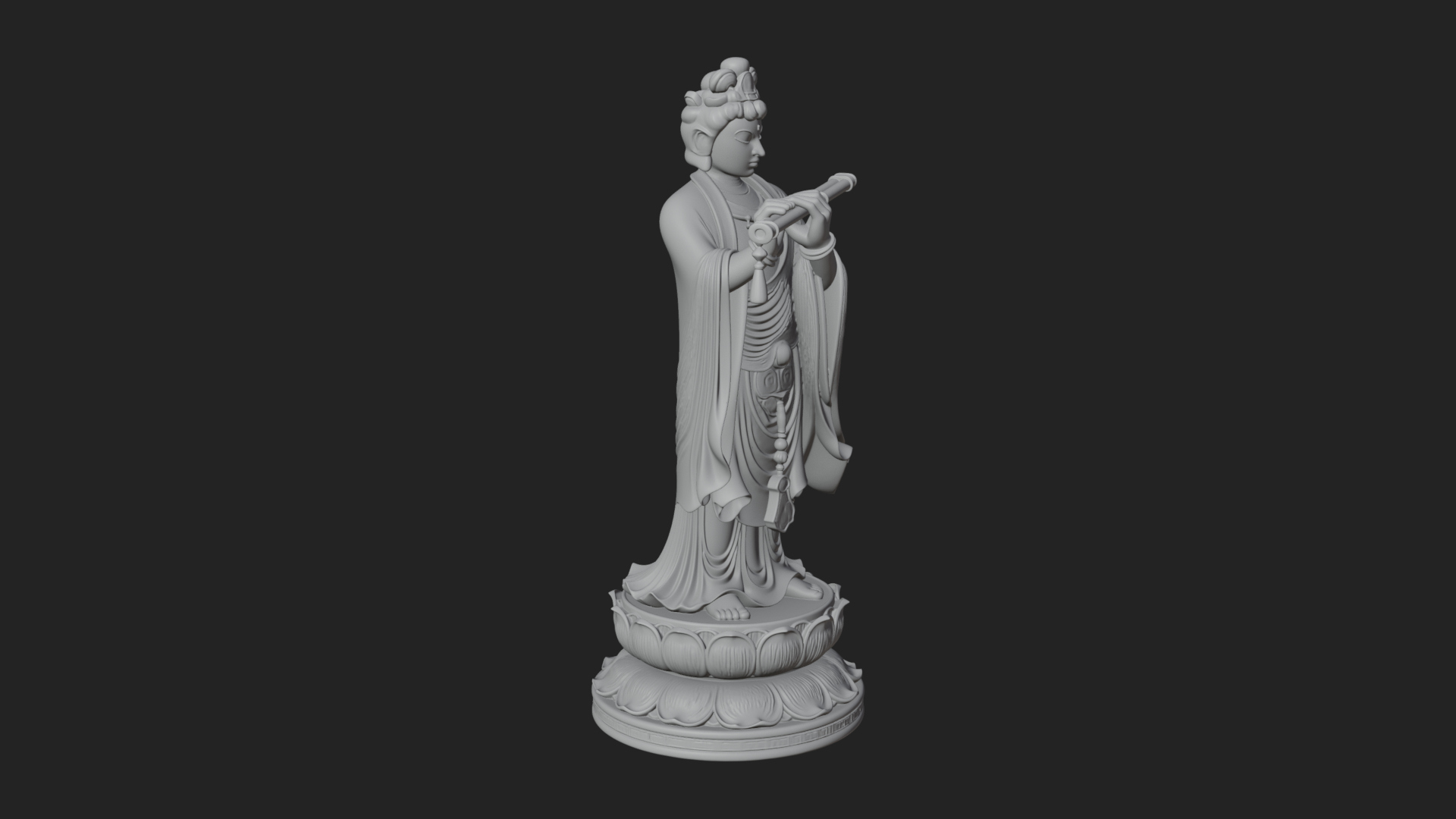Bodhisattva with Flute Statue Design 3 3D Print Model 3D Model