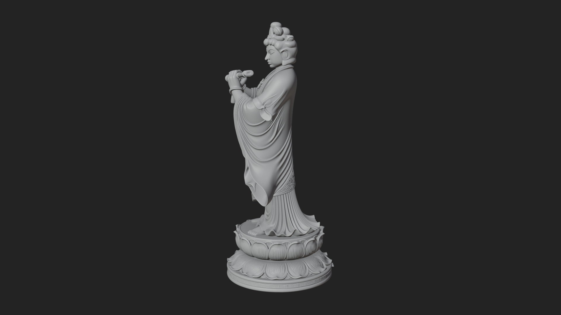 Bodhisattva with Flute Statue Design 3 3D Print Model 3D Model