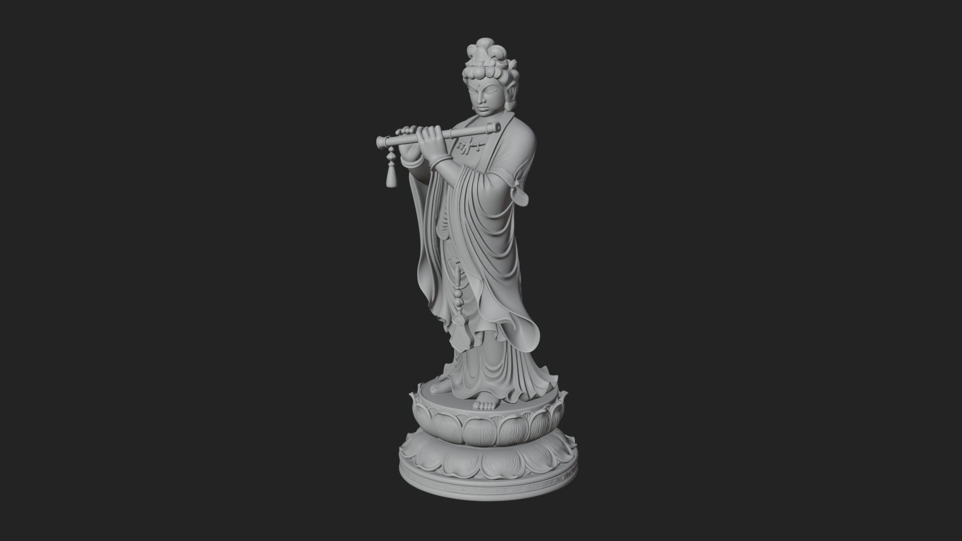 Bodhisattva with Flute Statue Design 3 3D Print Model 3D Model