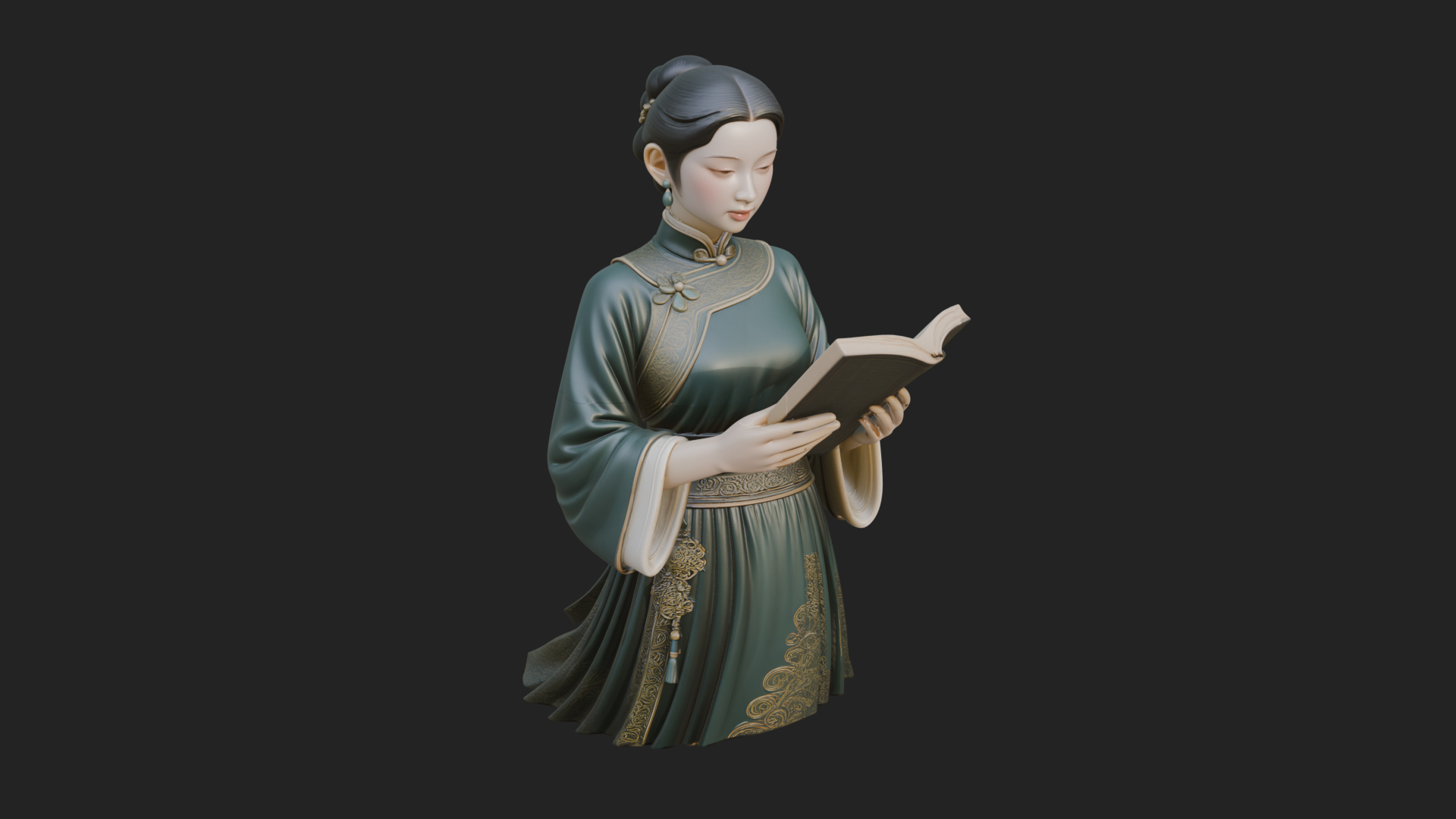 Book Reading Lady Statue Design 2 3D Print Model 3D Model