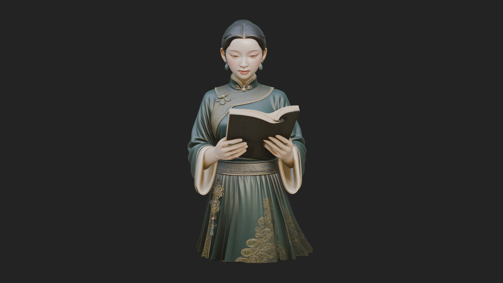 Book Reading Lady Statue Design 2 3D Print Model 3D Model