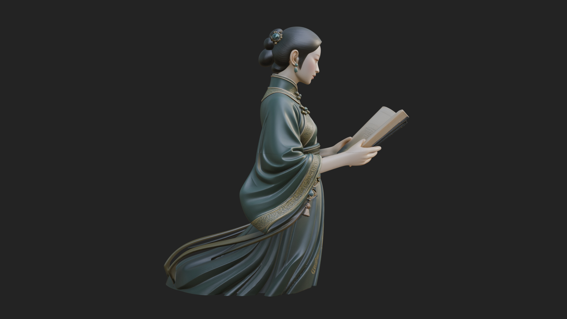 Book Reading Lady Statue Design 3 3D Print Model 3D Model