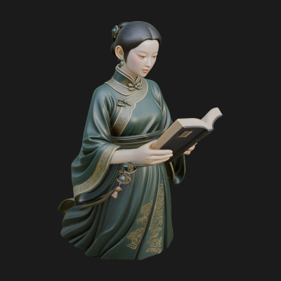 Book Reading Lady Statue Design 3 3D Print Model