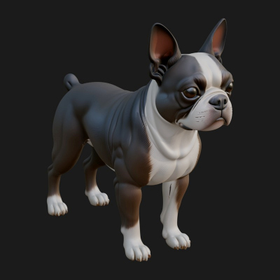 Boston Terrier Dog Statue Design 1 3D Print Model