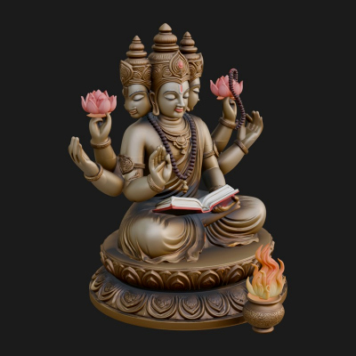 Brahma on Lotus Throne Statue Design 10 3D Print Model