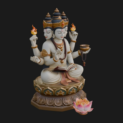 Brahma on Lotus Throne Statue Design 11 3D Print Model