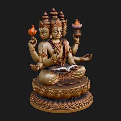 Brahma on Lotus Throne Statue Design 12 3D Print Model