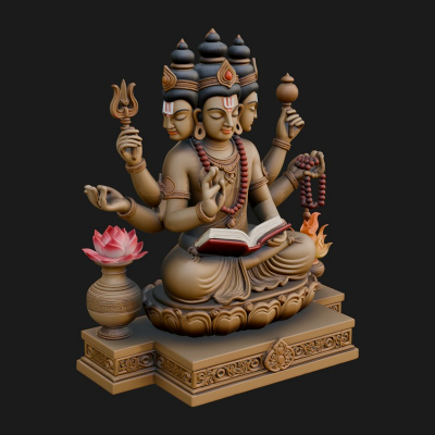 Brahma on Lotus Throne Statue Design 9 3D Print Model