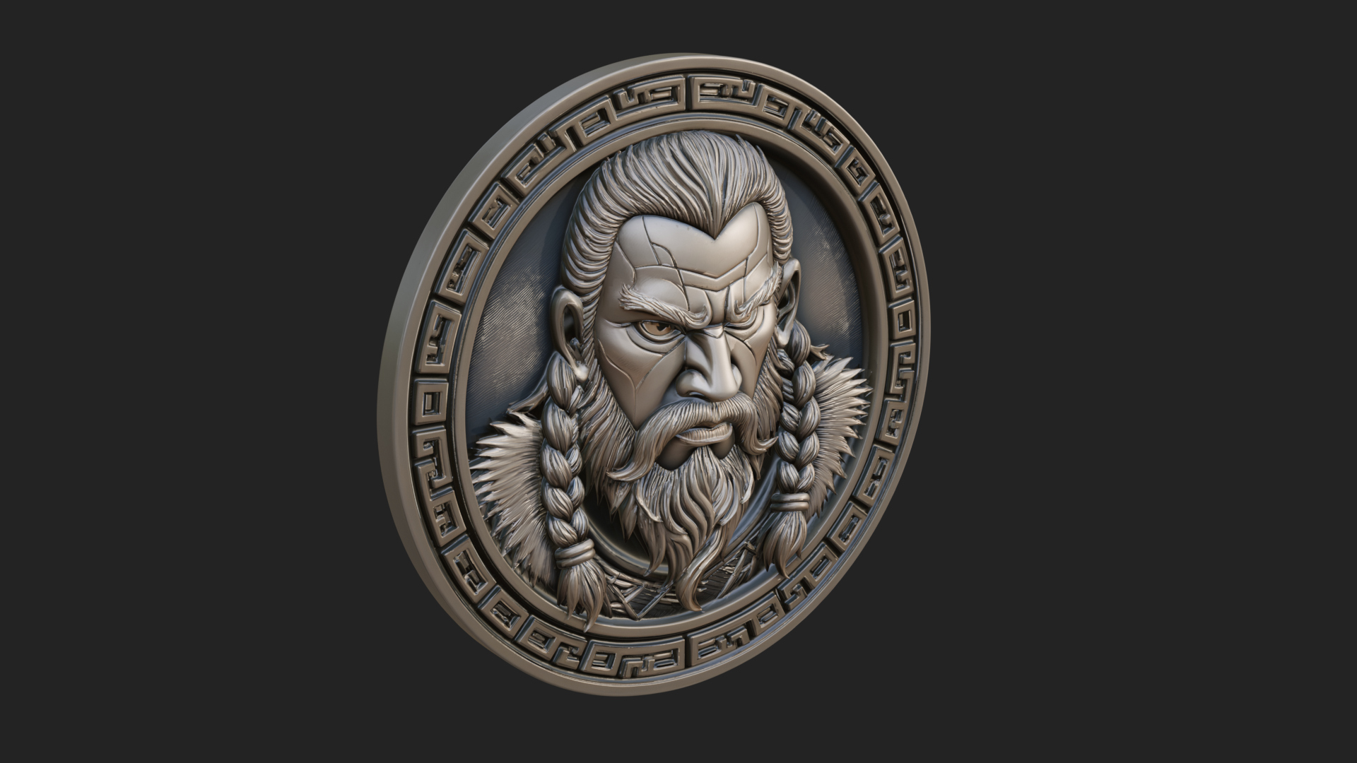 Braided Beard Viking Oval Plaque Design 1 3D Print Model 3D Model