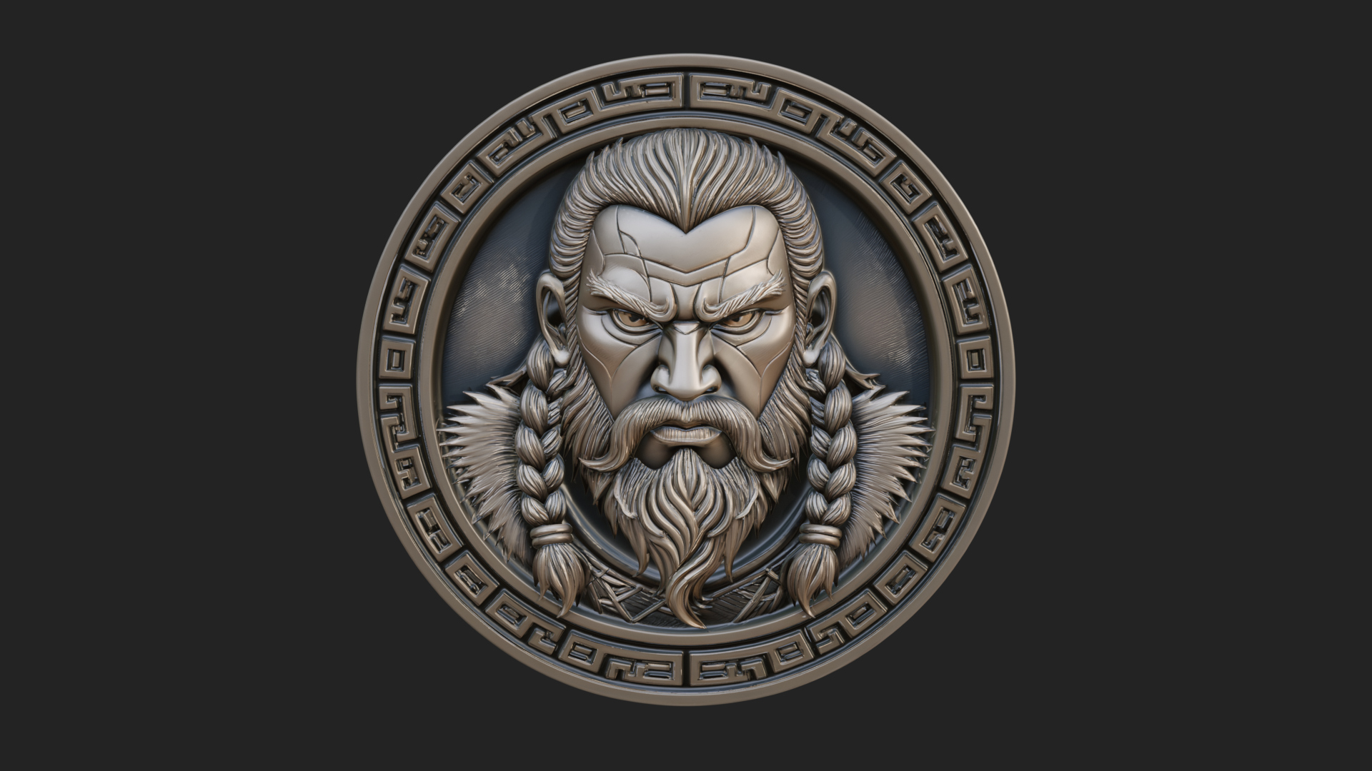 Braided Beard Viking Oval Plaque Design 1 3D Print Model 3D Model