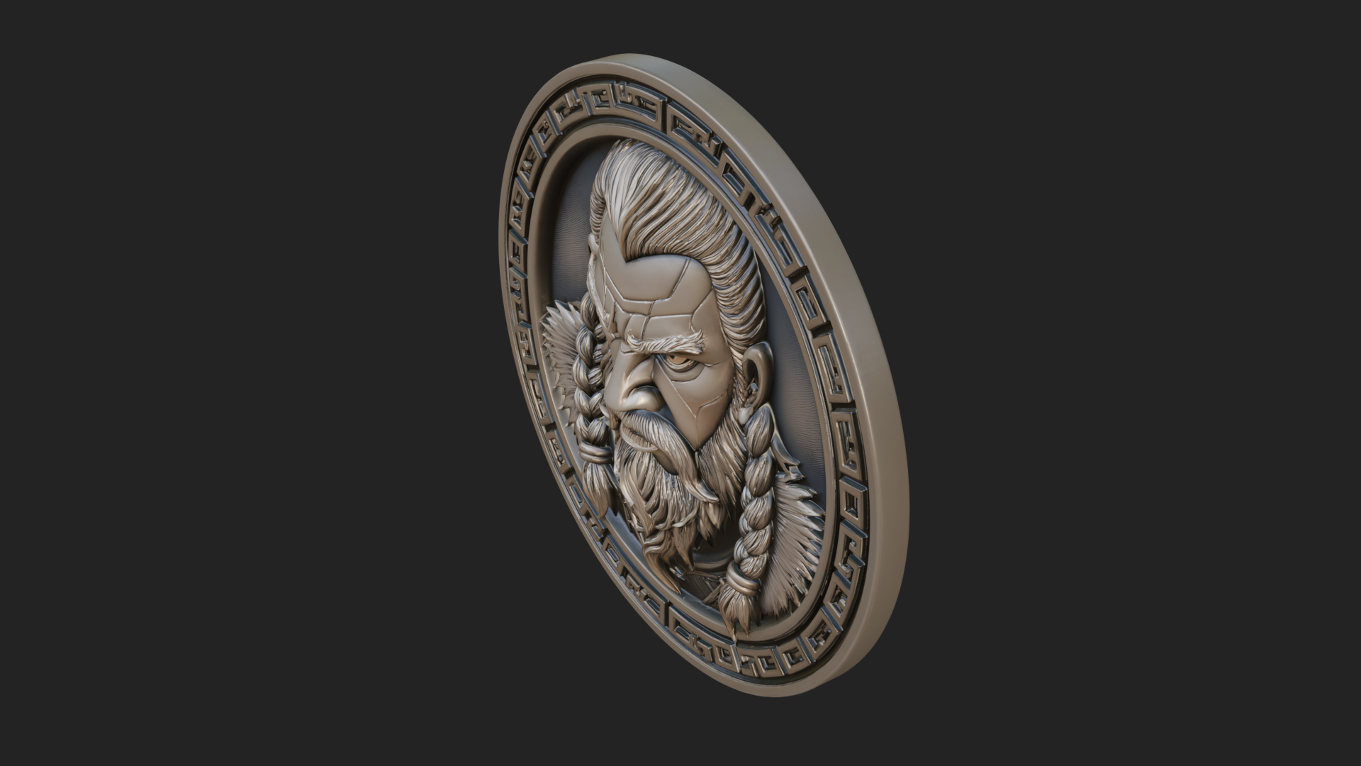 Braided Beard Viking Oval Plaque Design 1 3D Print Model 3D Model